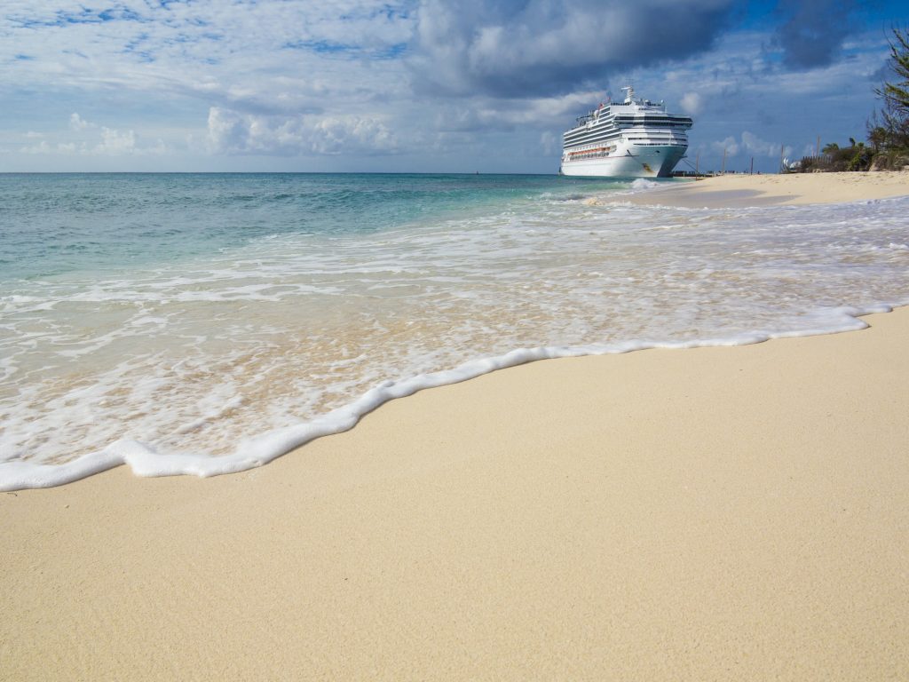 A cruise ship docks in the port of Grand Turk