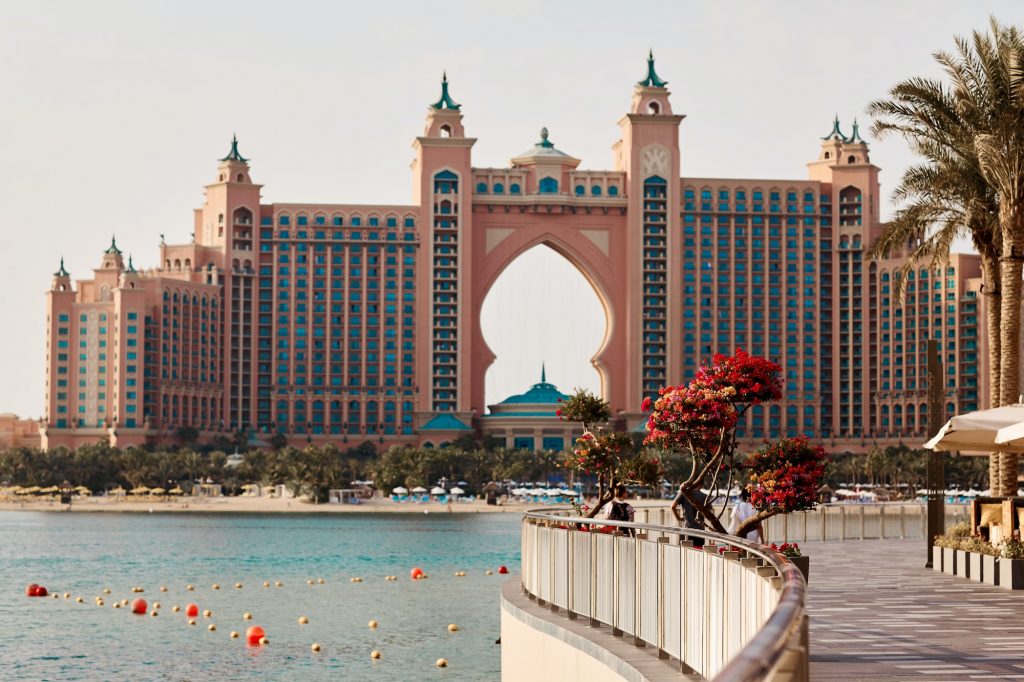 Beautiful view of the Atlantis hotel on the artificial island of palm Jumeirah