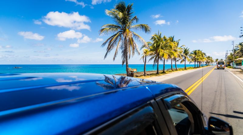 View from above a car in Caribbean San-Andres island.