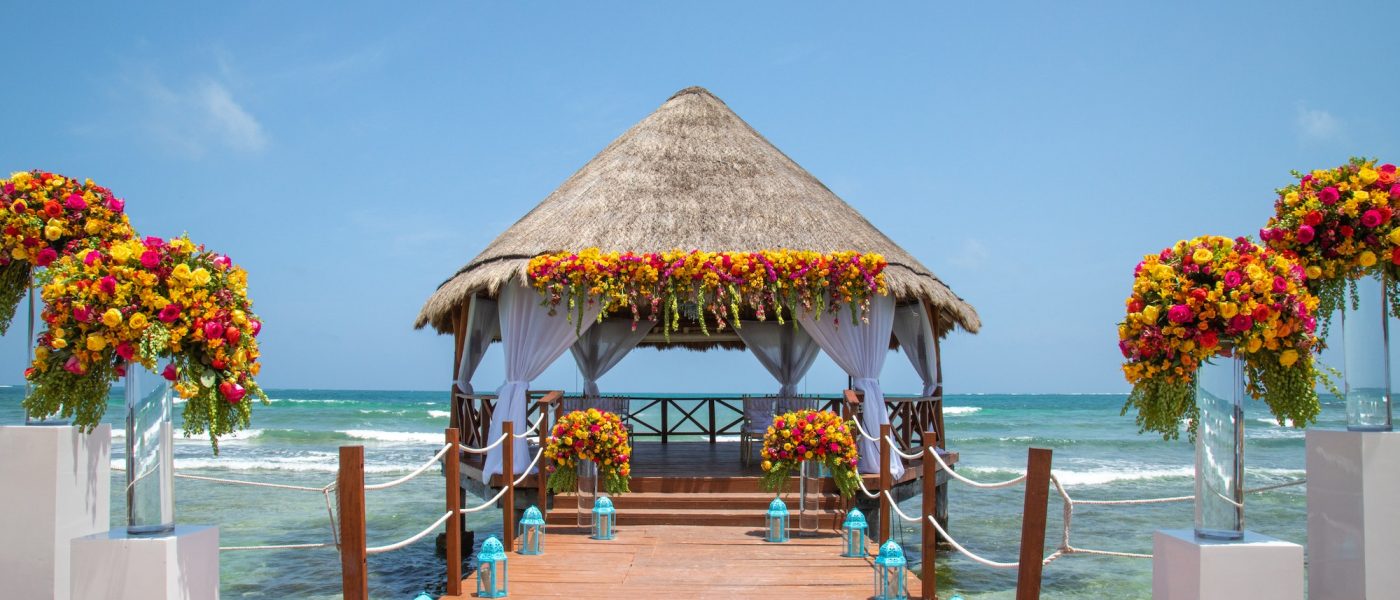 Wedding gazebo near the beach. Wedding in Caribbean. Wedding gazebo in Mexico