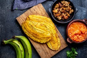 COLOMBIAN CARIBBEAN CENTRAL AMERICAN FOOD. Patacon or toston, fried and flattened whole green