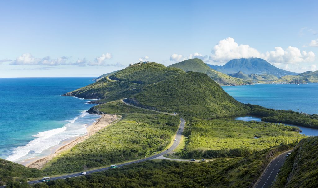 Panoramic view of St Kitts and Frigate Bay.