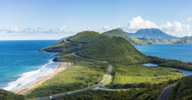 Panoramic view of St Kitts and Frigate Bay.