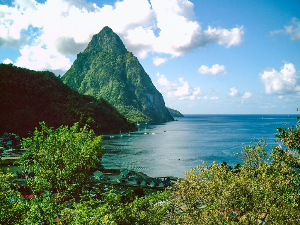 Scenic landscape view of the Petit Piton in Saint Lucia.