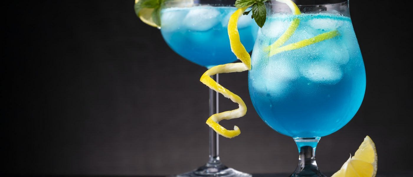Two blue lagoon cocktails