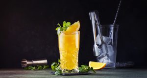 Screwdriver, classic alcoholic cocktail with vodka, orange juice and ice,
