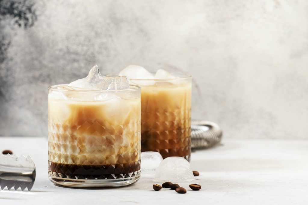 White russian cocktail, trendy alcoholic drink