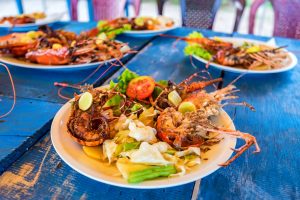 Tasty prepared lobsters and jumbo shrimps