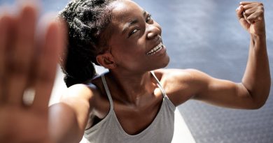 Fitness motivation, strong muscle and workout woman from Jamaica feeling happy after a gym exercise
