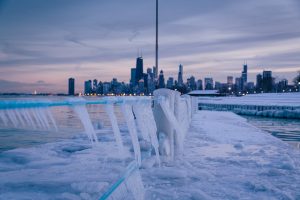 Frozen Michigan lake in Chicago.