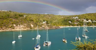Caribbean Harbor With Sailboats And Rainbow, Antigua