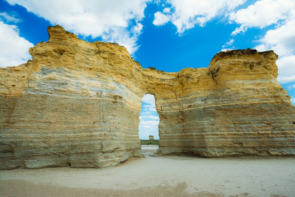 Closeup shot of Monument Rocks on a sunny day in Kansas, USA
