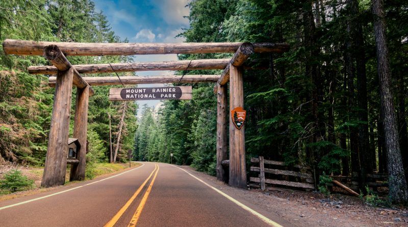 Mount Rainier National Park road entrance.