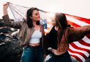 Two girls with USA flag