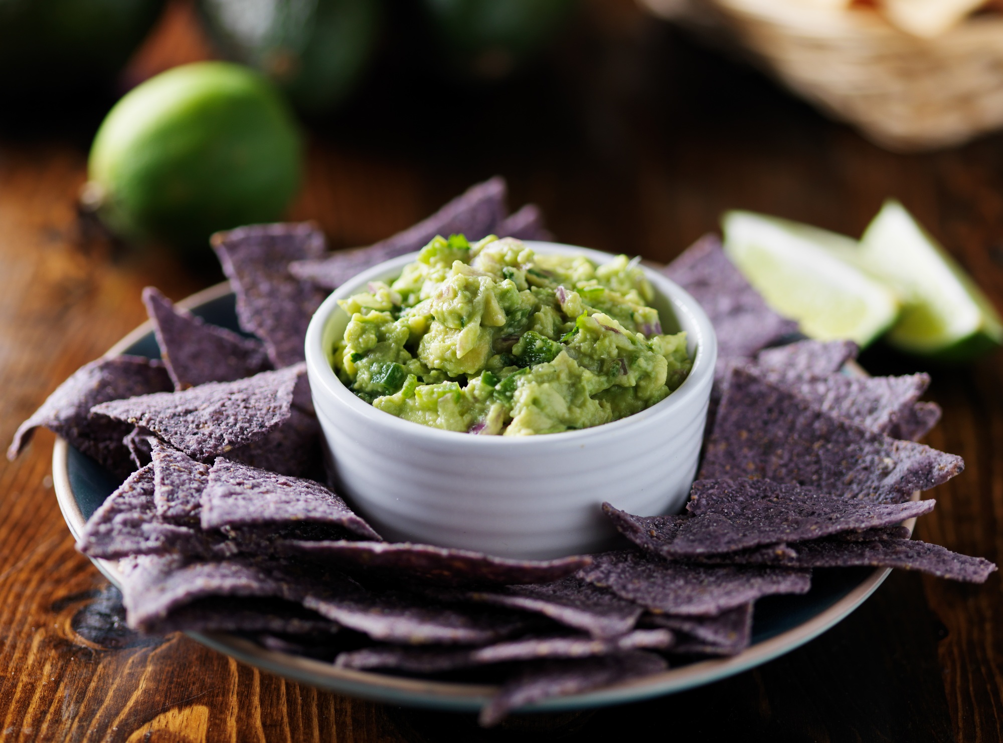 blue corn tortilla chips and fresh guacamole